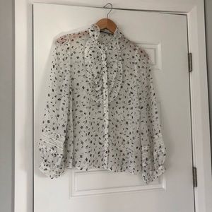 Zara Ruffled Button Down Blouse White/black detail